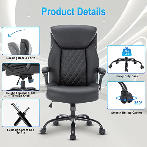 HESL Office Chair-Office Desk Chair,Computer Chair, Ergonomic Office Chair,Leather Office Chair, Executive Office Chair High Back,Comfy Desk Office Chair with Padded Armrests