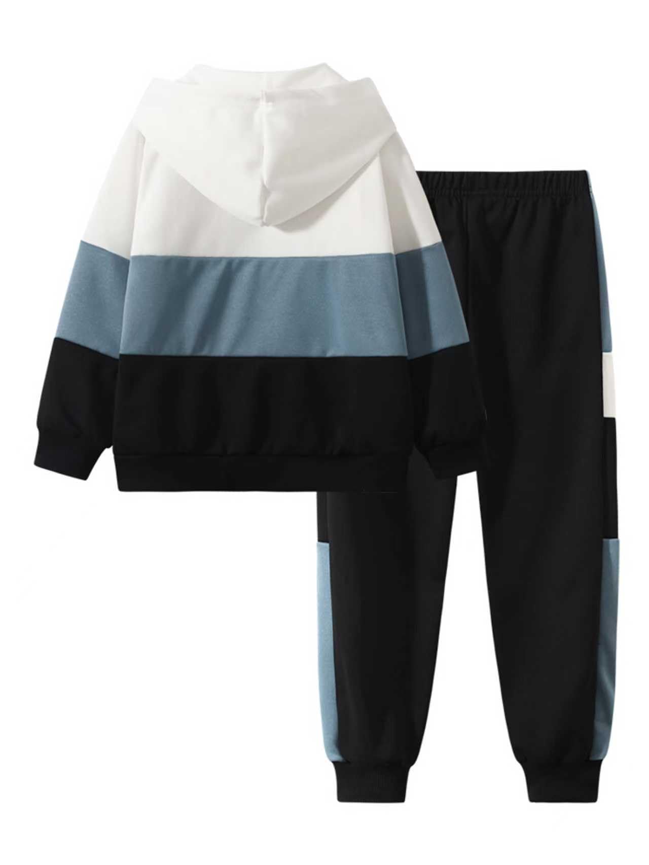 Fdqin Boy's 2 Piece Outfits Long Sleeve Hooded Zip Up Tops and Sweat Pants Fall Winter Set Black White 4-5Years