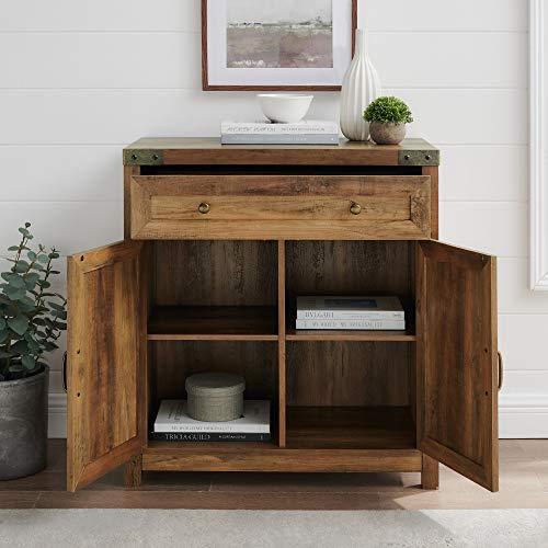 Walker Edison Cass Modern Farmhouse Double Barn Door Accent Cabinet, 30 Inch, Rustic Oak, Without Fireplace