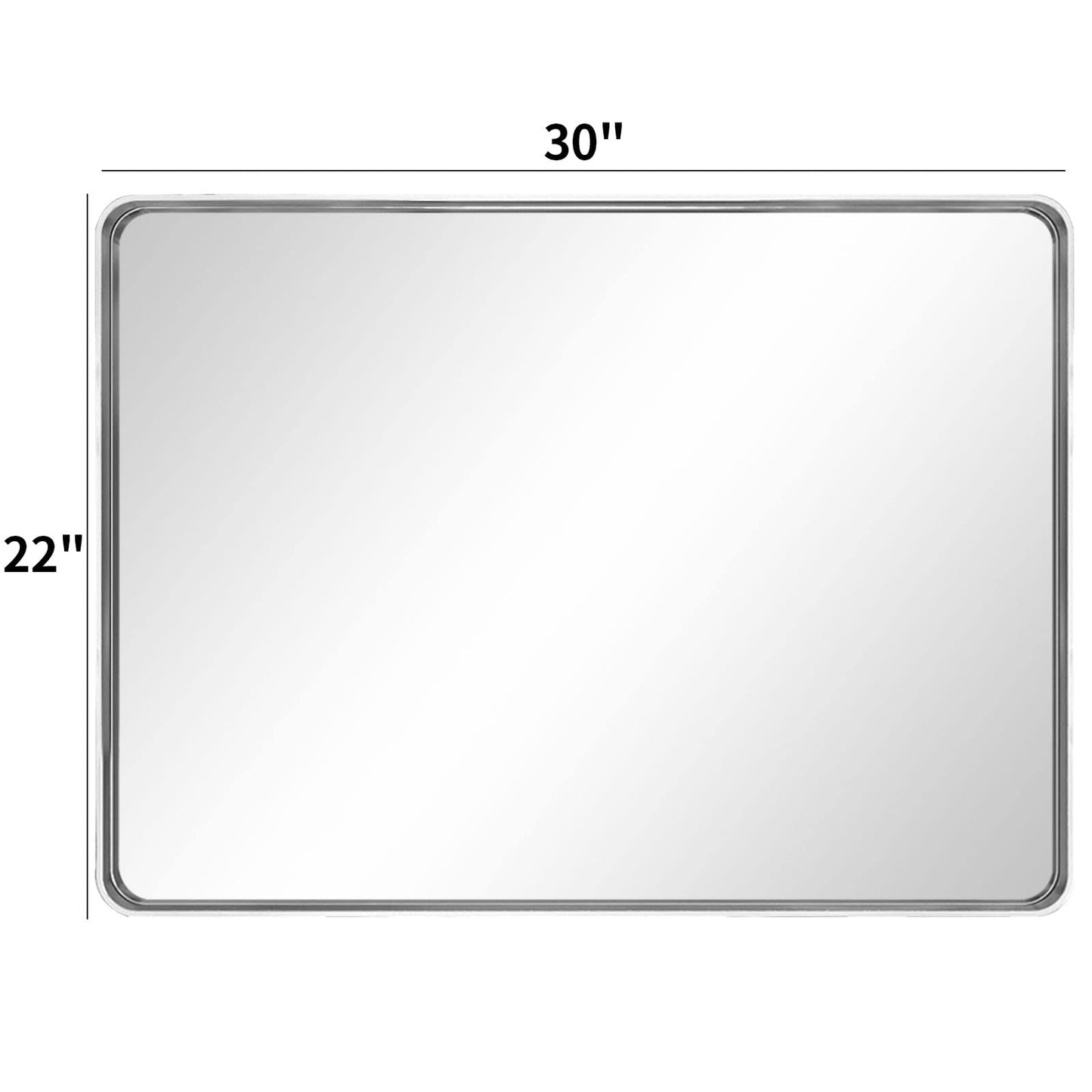 LOAAO 22X30 Inch Brushed Nickel Bathroom Mirror, Rounded Rectangle Silver Metal Frame Mirror, Brushed Nickel, Anti-Rust, Hangs Horizontally or Vertically