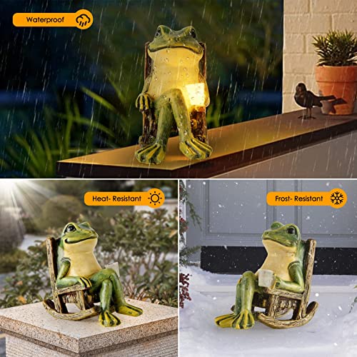 FOXMIS Miniature Frog Garden Statue Mothers Day Mom Gifts Fairy Garden Accessories Outdoor Figurine Lights Solar Garden Frog Decor Art Housewarming Gift for Patio,Yard,Lawn Ornament,3.89"x2.36"x3.93"