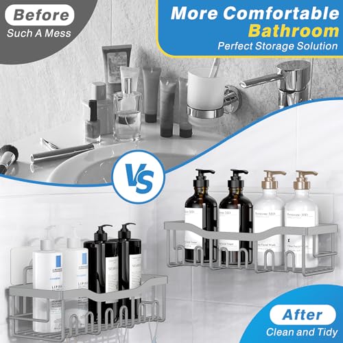 EUDELE Shower Caddy 5 Pack,Adhesive Shower Organizer for Bathroom Storage&Home Decor&Kitchen,No Drilling,Large Capacity,Rustproof Stainless Steel Bathroom Organizer,Shower Shelves for Inside Shower