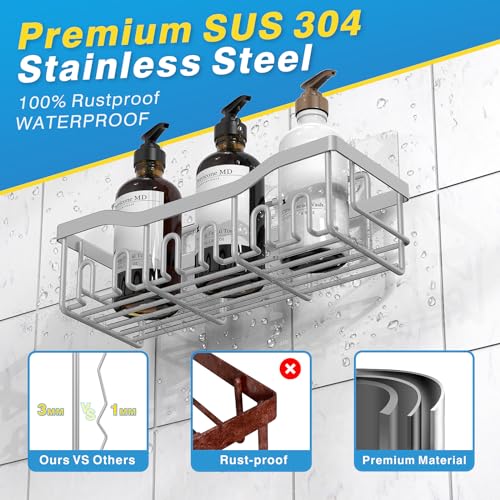 EUDELE Shower Caddy 5 Pack,Adhesive Shower Organizer for Bathroom Storage&Home Decor&Kitchen,No Drilling,Large Capacity,Rustproof Stainless Steel Bathroom Organizer,Shower Shelves for Inside Shower