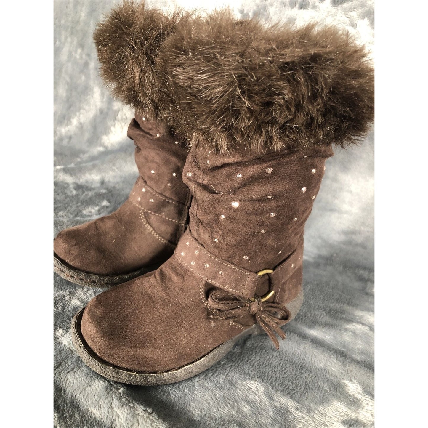 Piper Girls Boots Brown Bling Faux Fur Tops Size 7