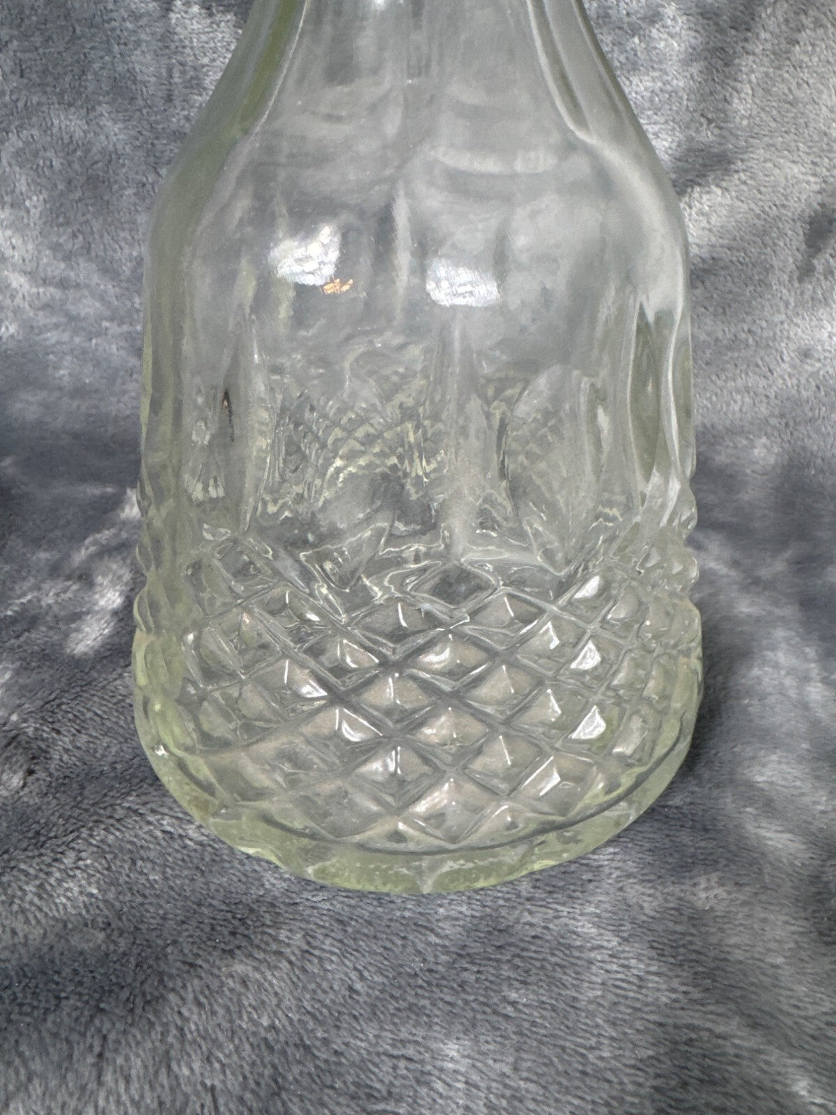 Vintage Glass Decanter - Diamond Pattern, Pressed Glass With Faceted Stopper Mor