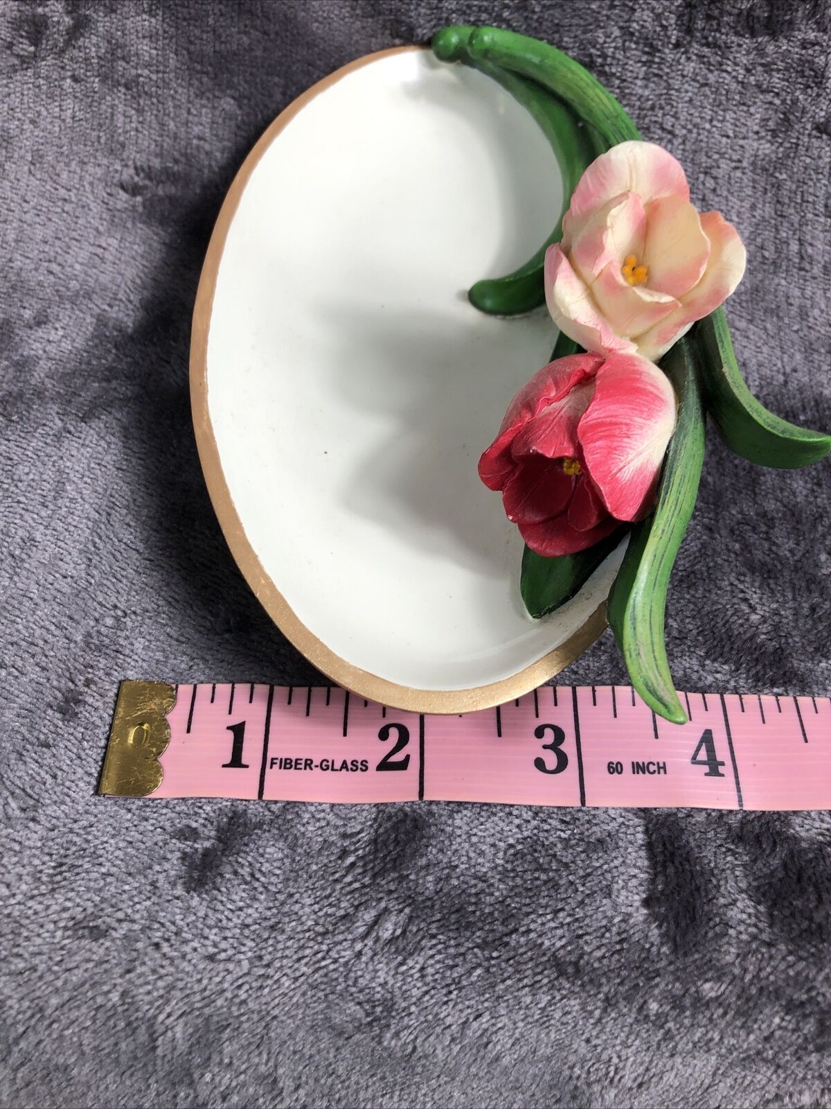 Artisan Flair Buds n Bows Pink Flowers Dish Gold Trim An Feet