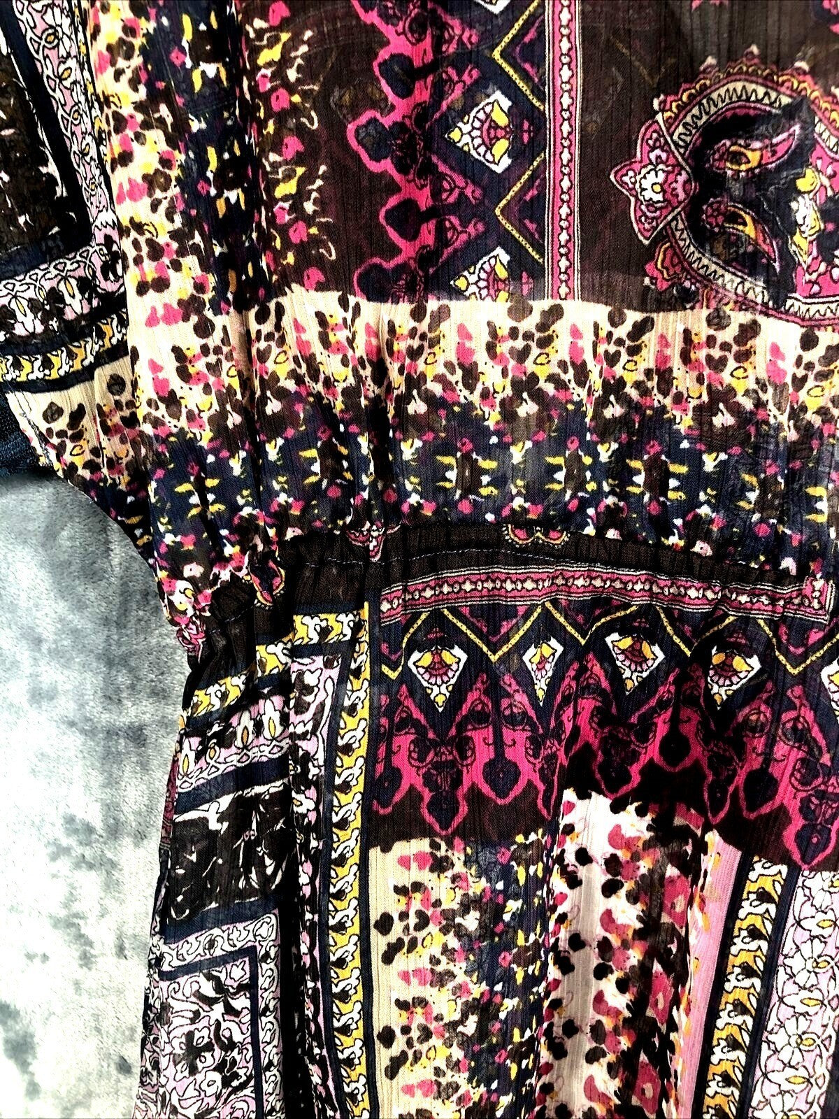OneWorld Womens Blouse Boho Kimono Top With Lace Trim & Paisley Design