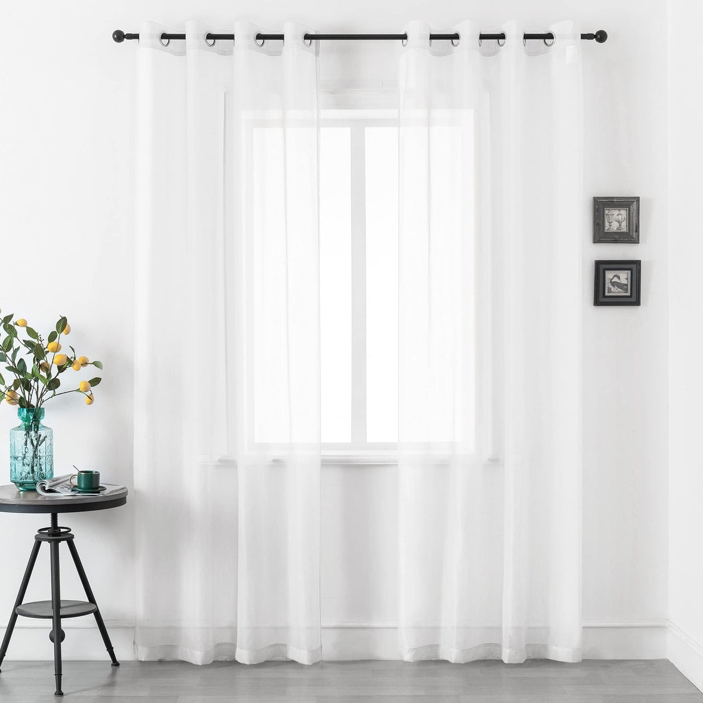 Curtain Sheer White Panels With Grommets - 84" Long - Set Of 2 - New
