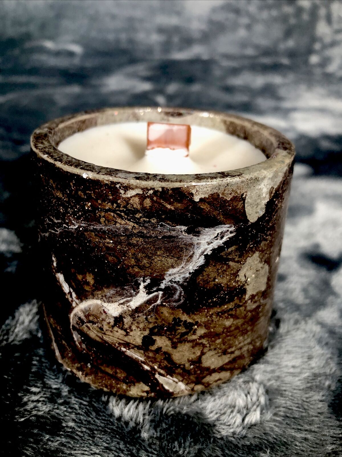 Soy Candle Handmade Concrete Vessel Scent Iced Vanilla Woods Hand Poured