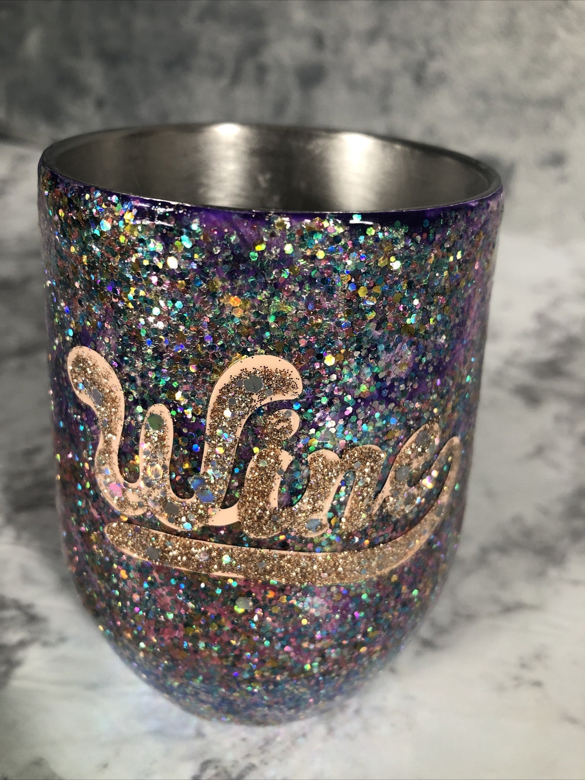 Wine Glass Handmade Stainless Steel Tumblr Custom Glitter With Design