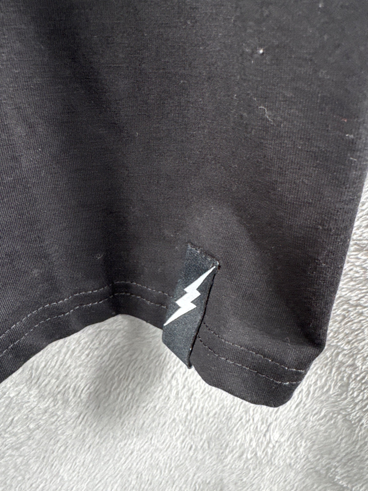 Post Game XL Black Shirt With Multicolor Geometric Sleeves & Logo