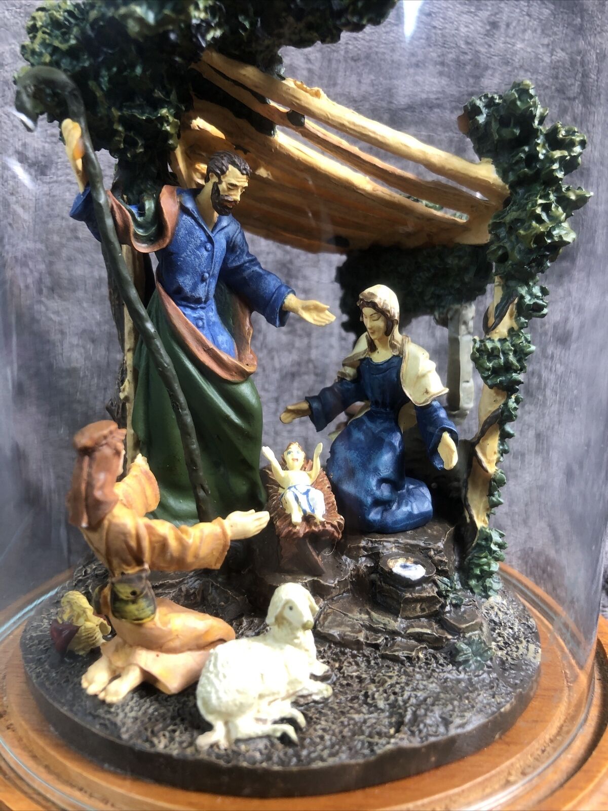 A King Is Born Nativity In Glass Wood Base