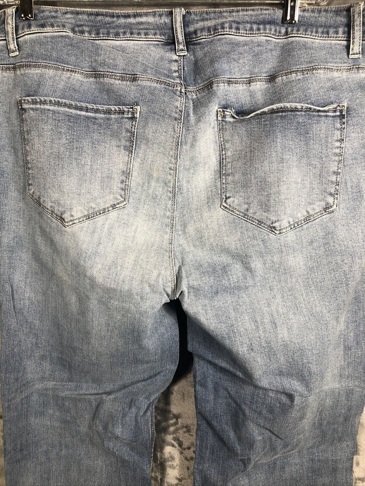Vintage Distressed Womans Jeans Blue Denim With Floral Patchwork