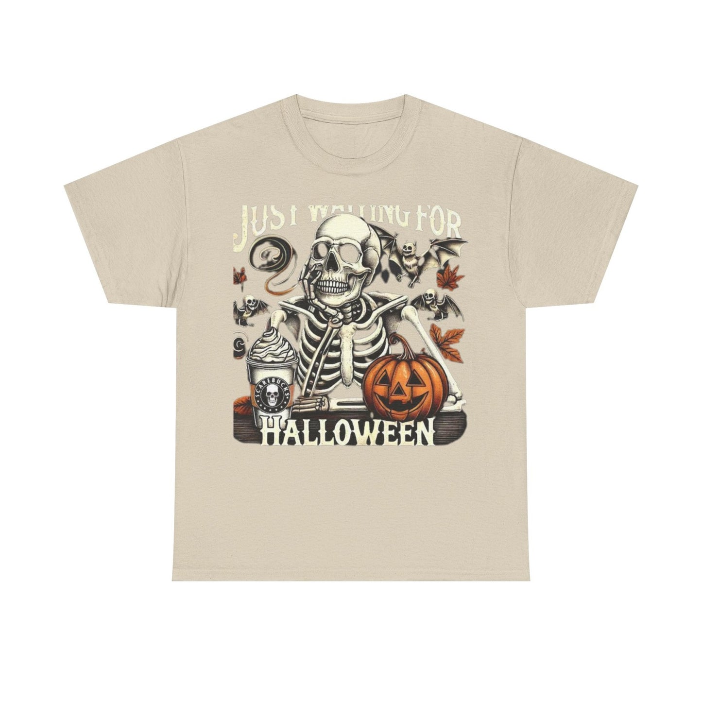 Womans Halloween T Shirt Just Waiting for Halloween Fall Graphic Shirt, Retro