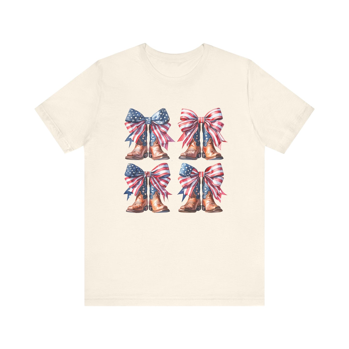 Womans T Shirt 4th of July American Flag Cowgirl Coquette Boots Top