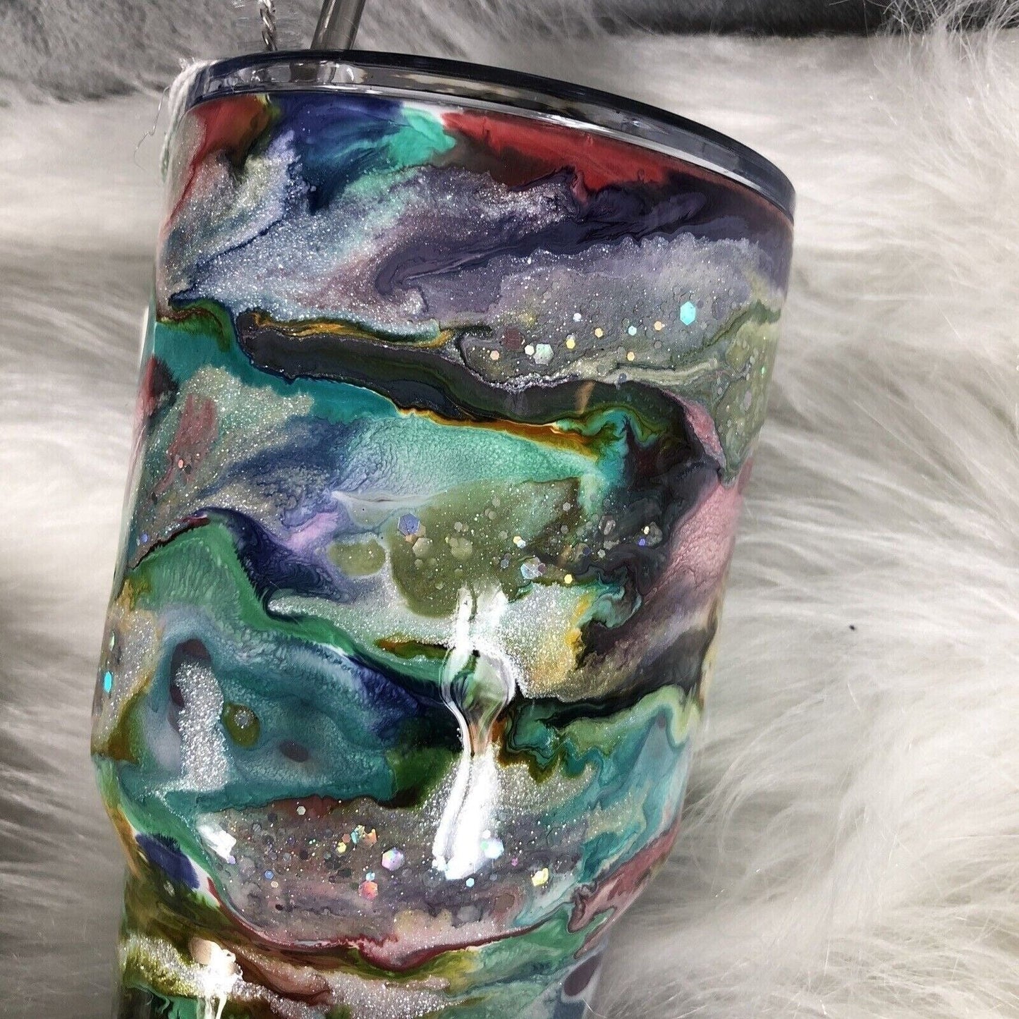 32 oz Tumbler Handmade Stainless Steel Blue/Silver Swirl Design