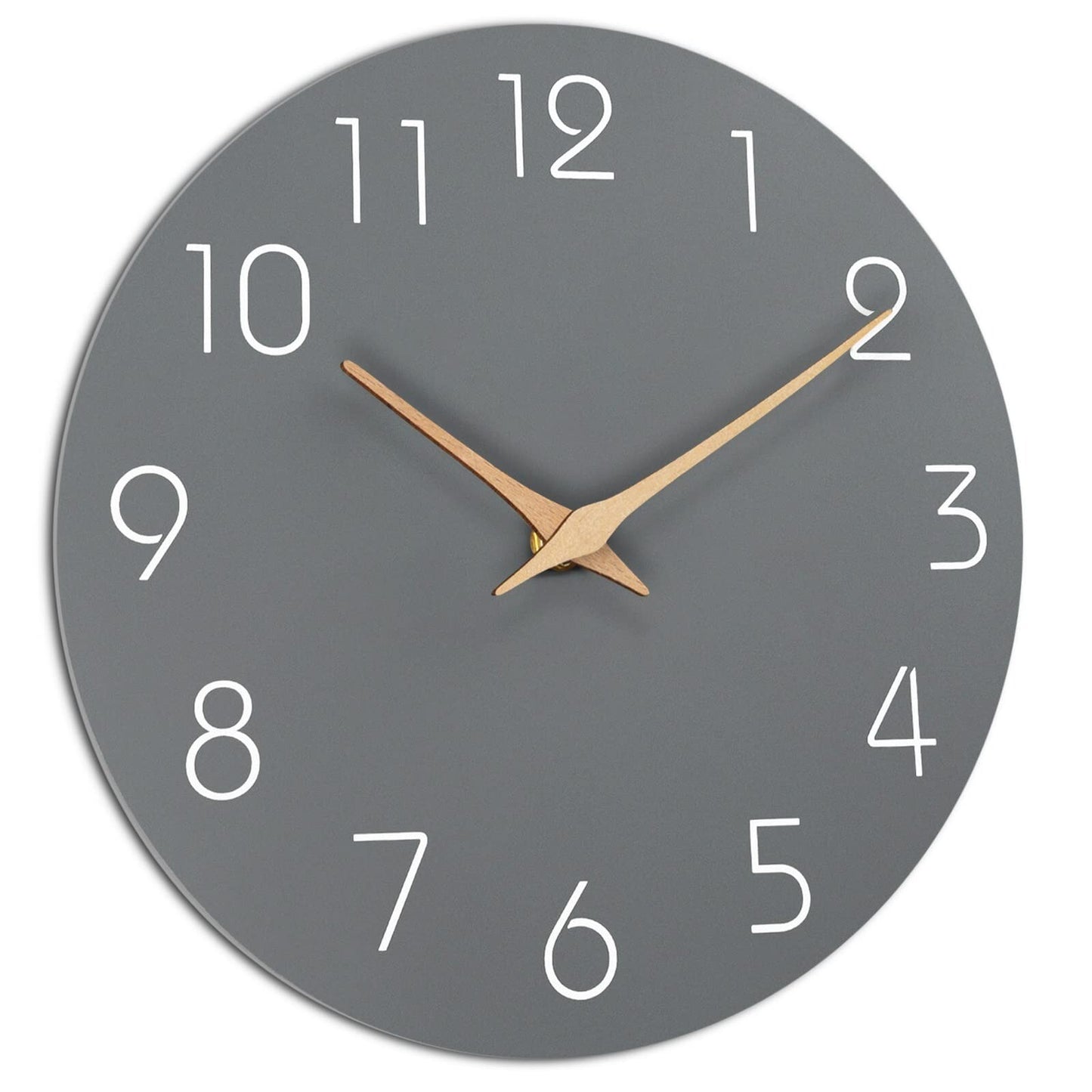 Modern Clock Grey Wall Clock With Wooden Hands New