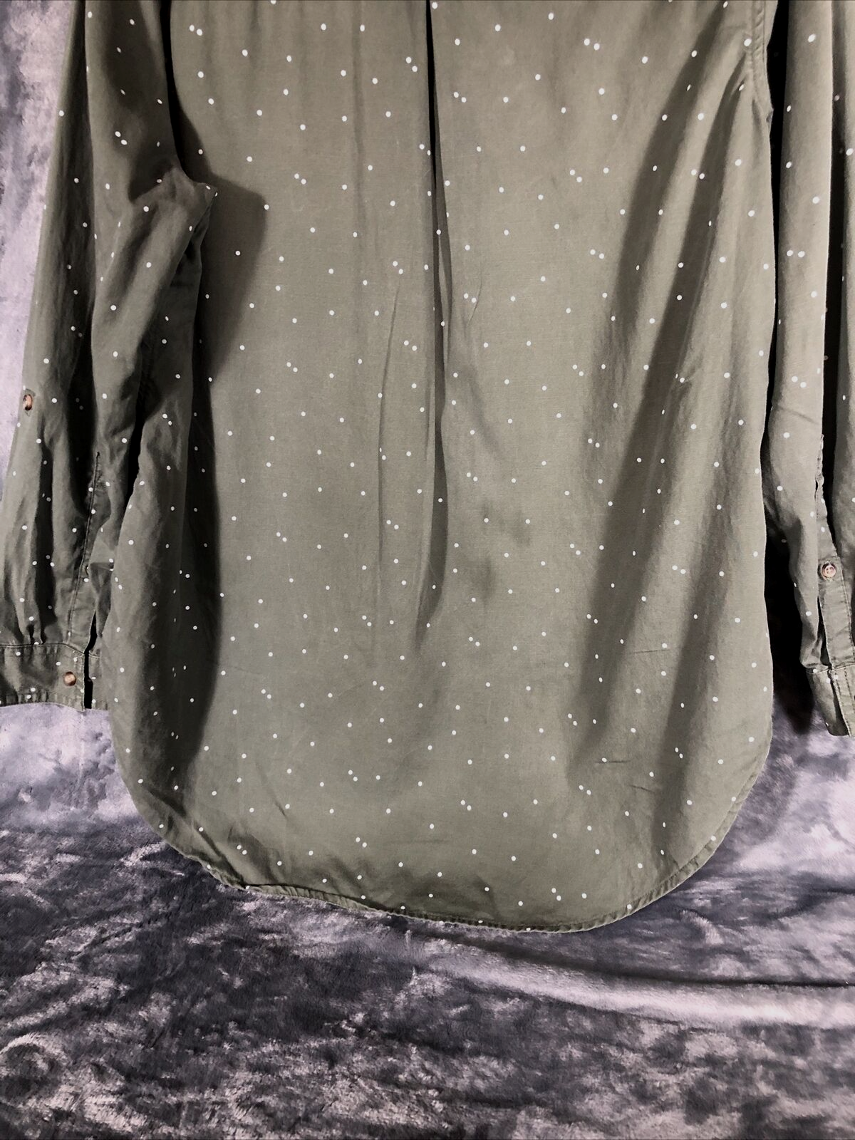 LL Bean V-Neck Womens Green Polka Dot Long Sleeve Shirt Size Adult X Large