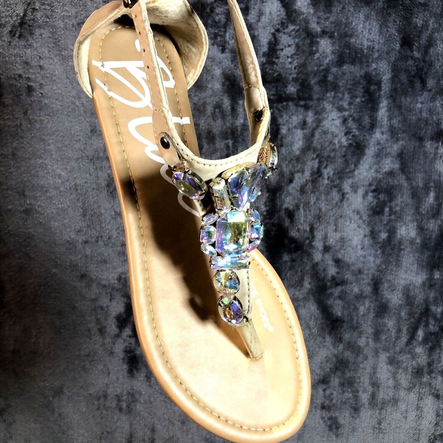 Krystal Blue Woman's Sandals Suede Shoes Size 9 Shoe Embellished