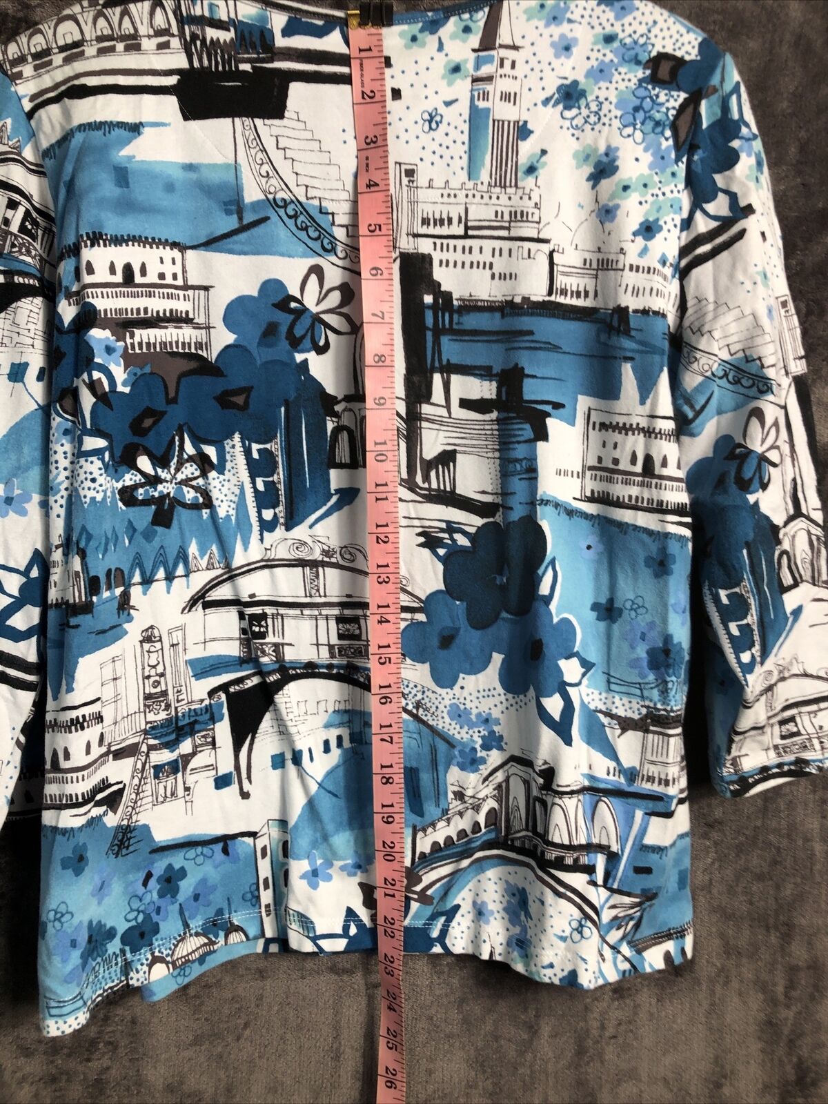 Alfred Dunner Blue Sparkle Town Building Women’s Size Petit Large