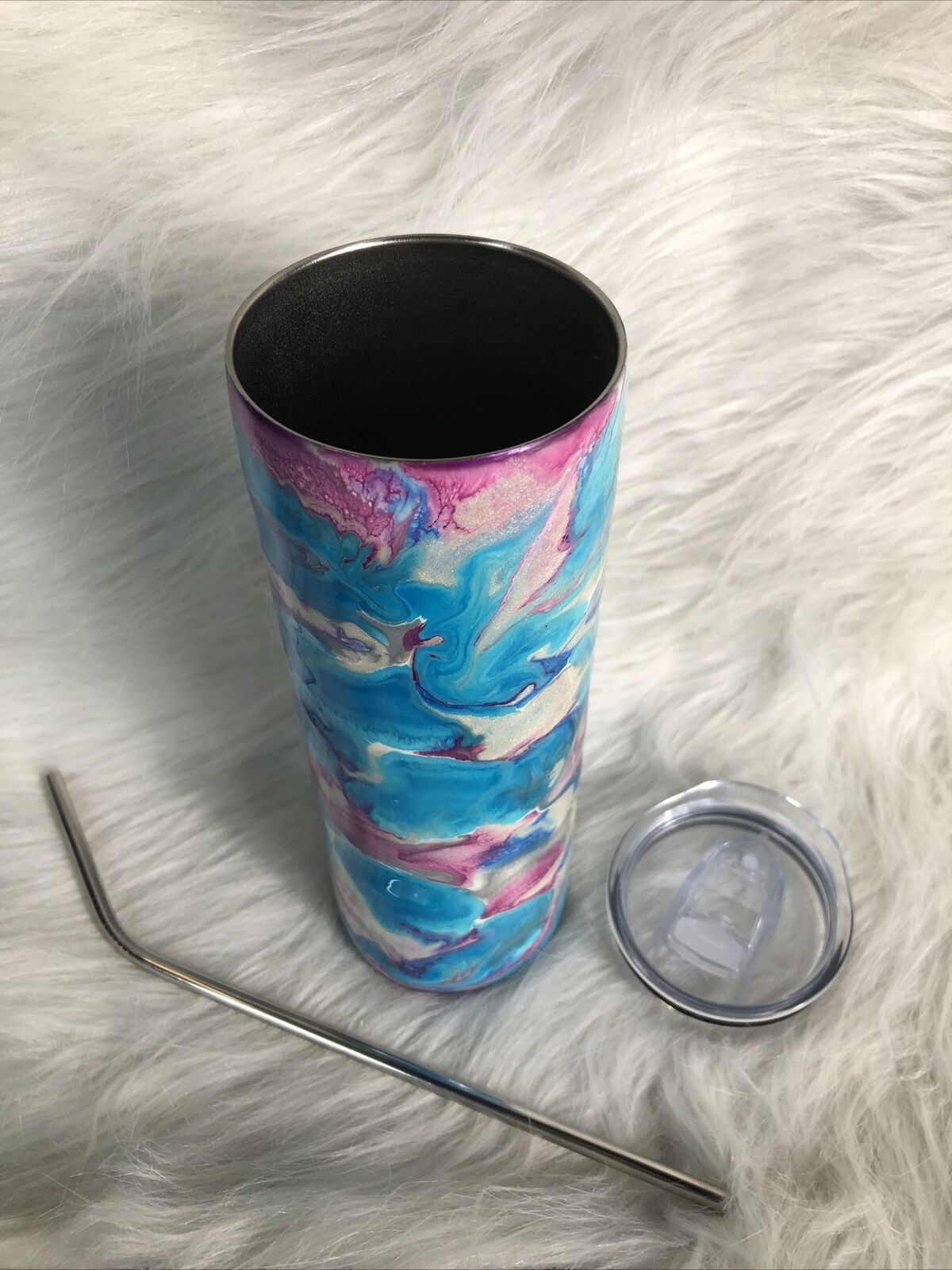 20 Ounce Tumbler Lid Straw Pink Blue Sliver Sparkling Stainless Steal