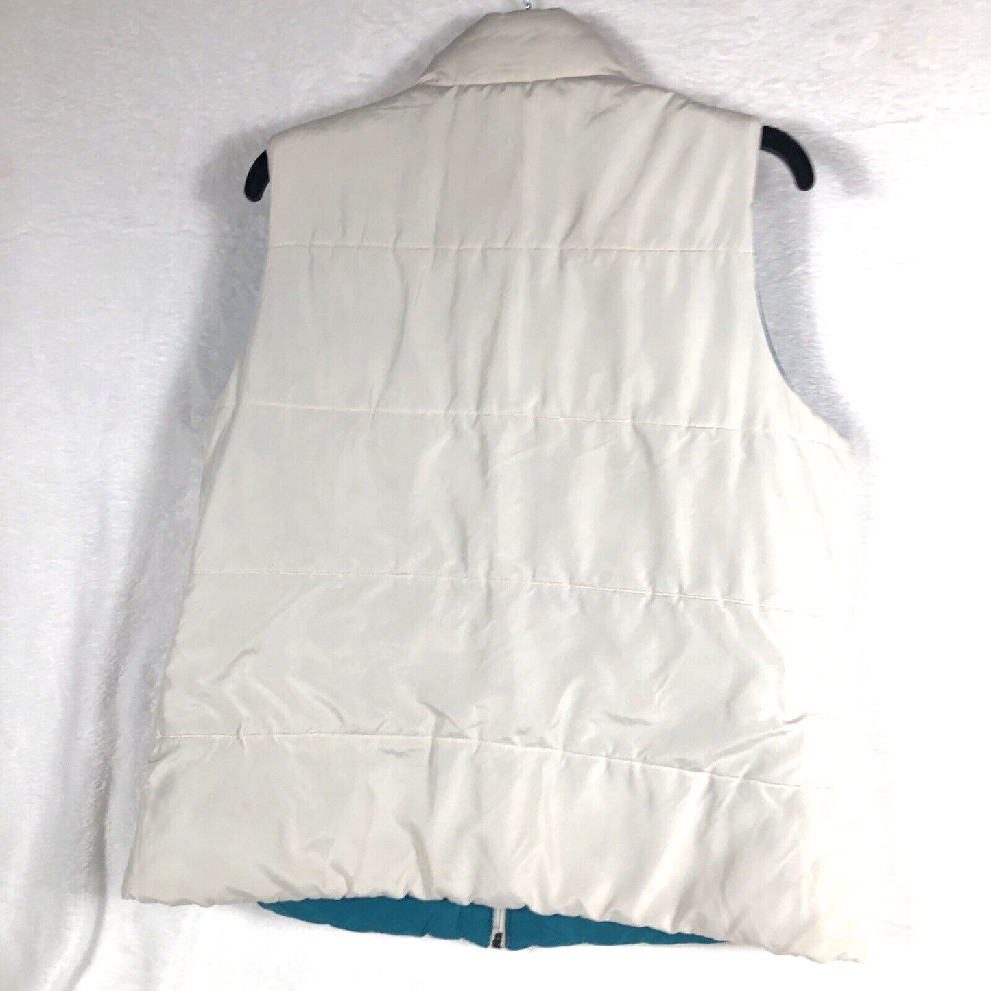 Merona Reversible Puffer Vest Womens Cream Teal Size Large Full Zip Pockets