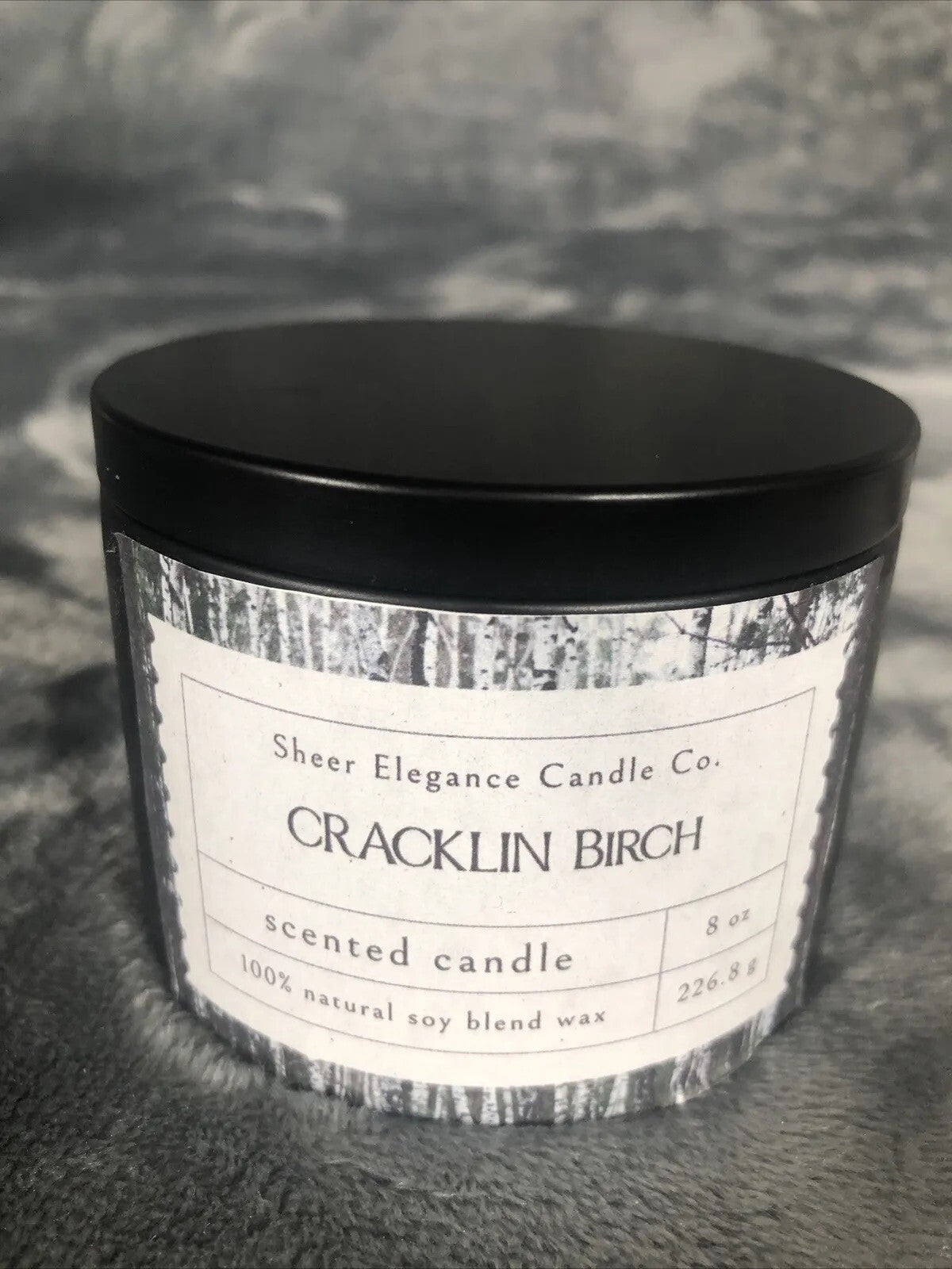 Candle Cracklin Burch Scented 8 Ounce Tin Hand Poured Coconut Soy Blend