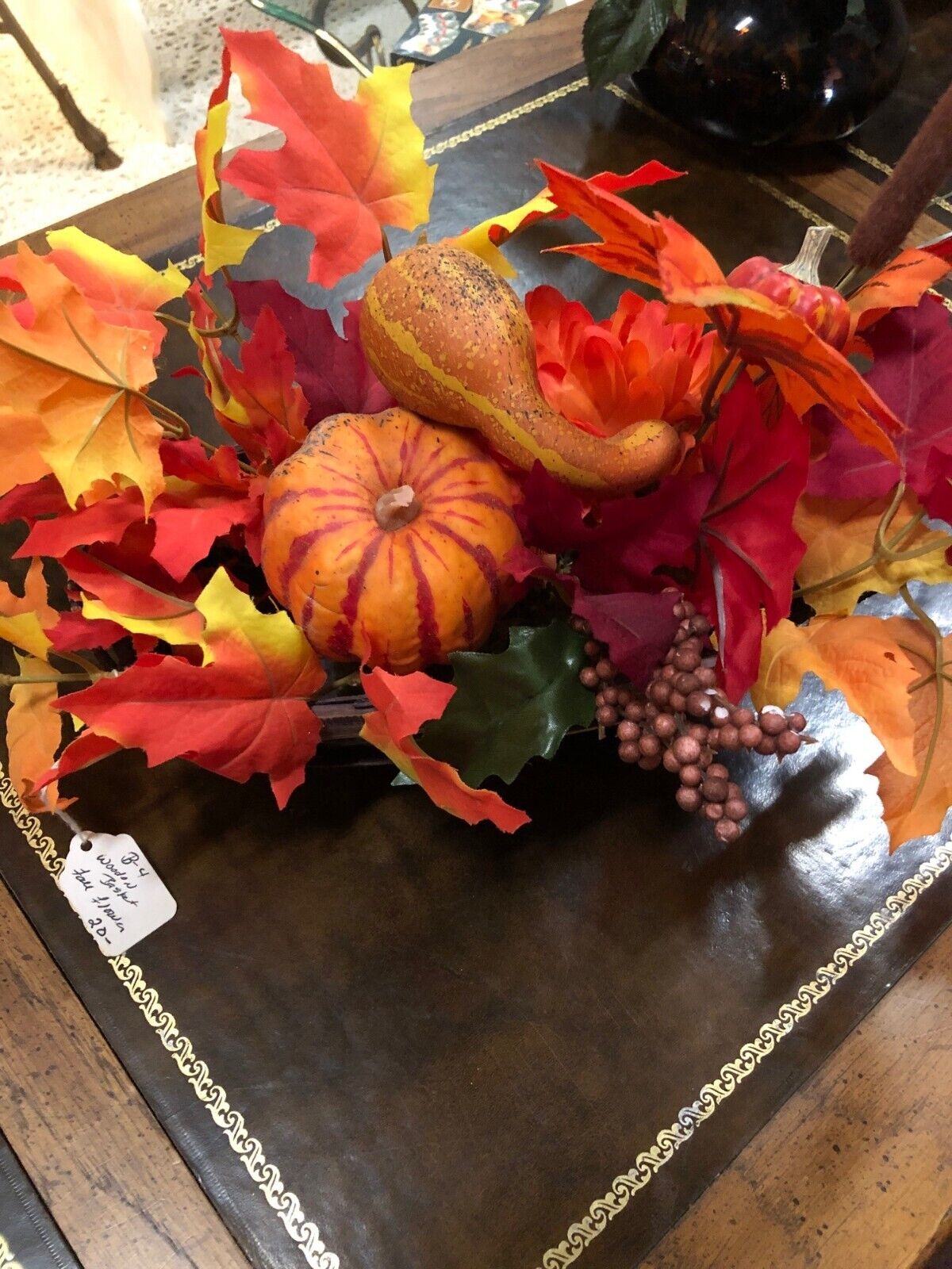 Artificial Fall Thanksgiving Centerpiece With Pumpkins & Leaves