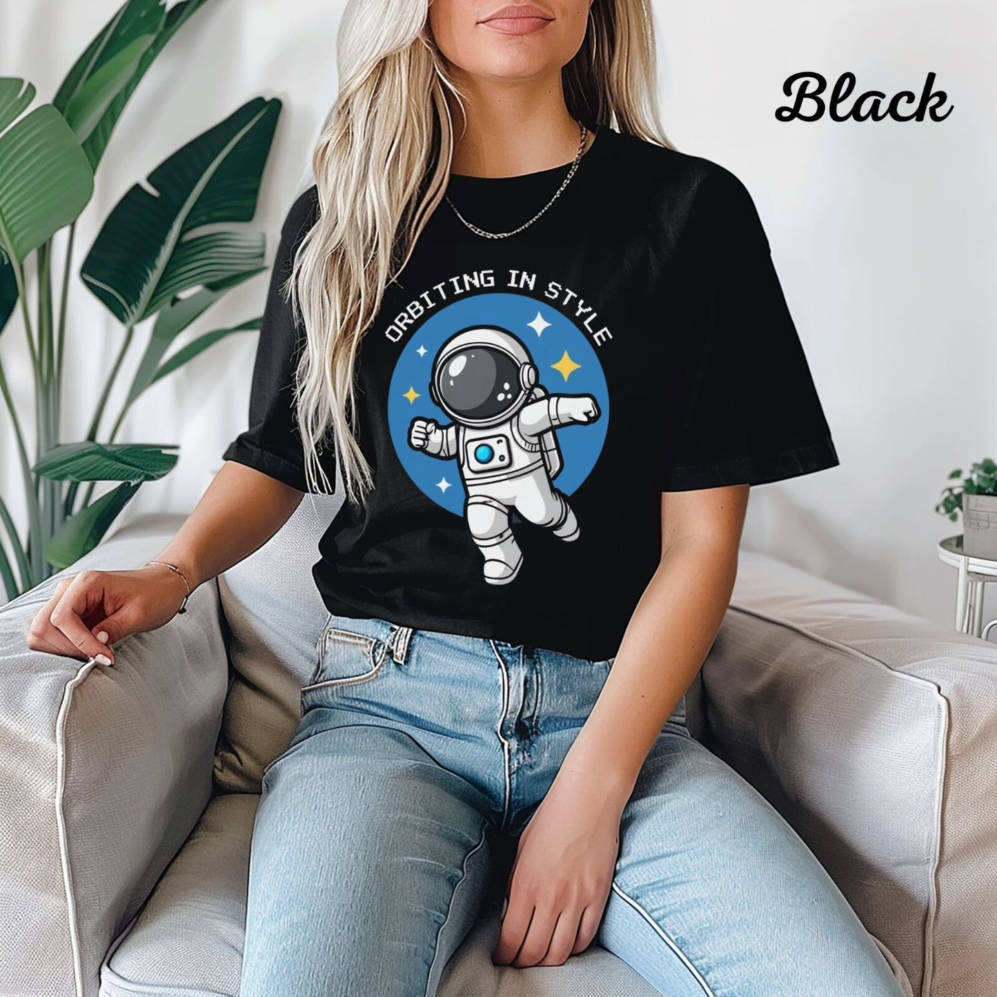 Womans Funny Shirt Orbiting In Style Astronaut Black Tee Sizes S-3X Top