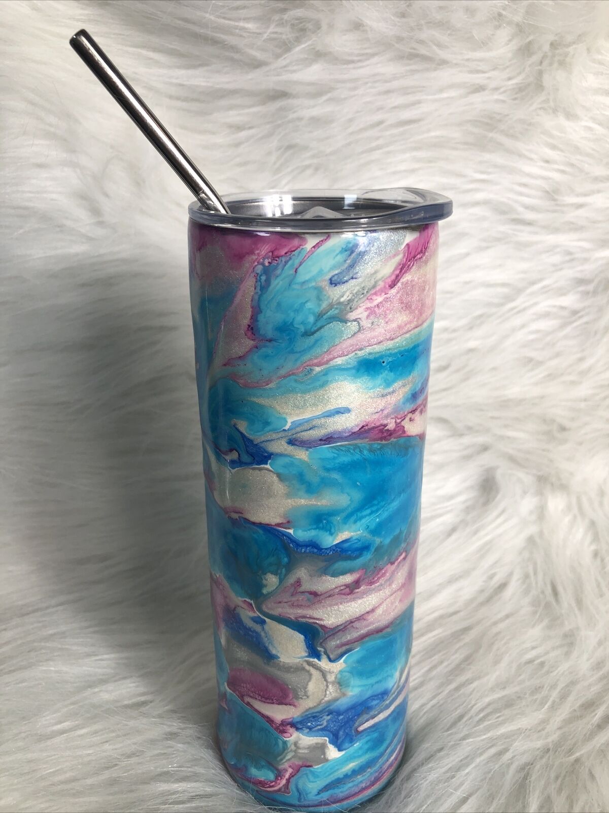 20 Ounce Tumbler Lid Straw Pink Blue Sliver Sparkling Stainless Steal