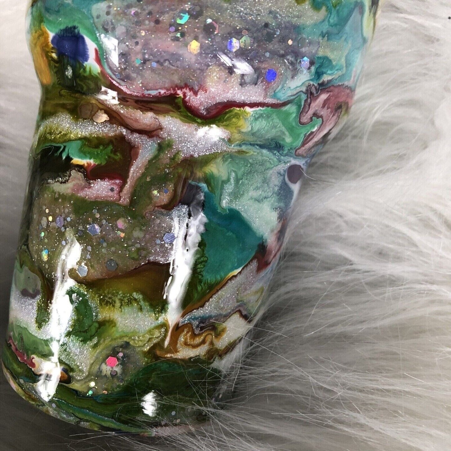 32 oz Tumbler Handmade Stainless Steel Blue/Silver Swirl Design