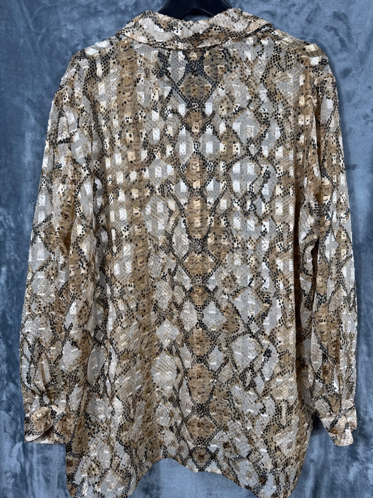 Notations Womens Animal Print Button-Up Blouse Size 2X Polyester Beige & Black