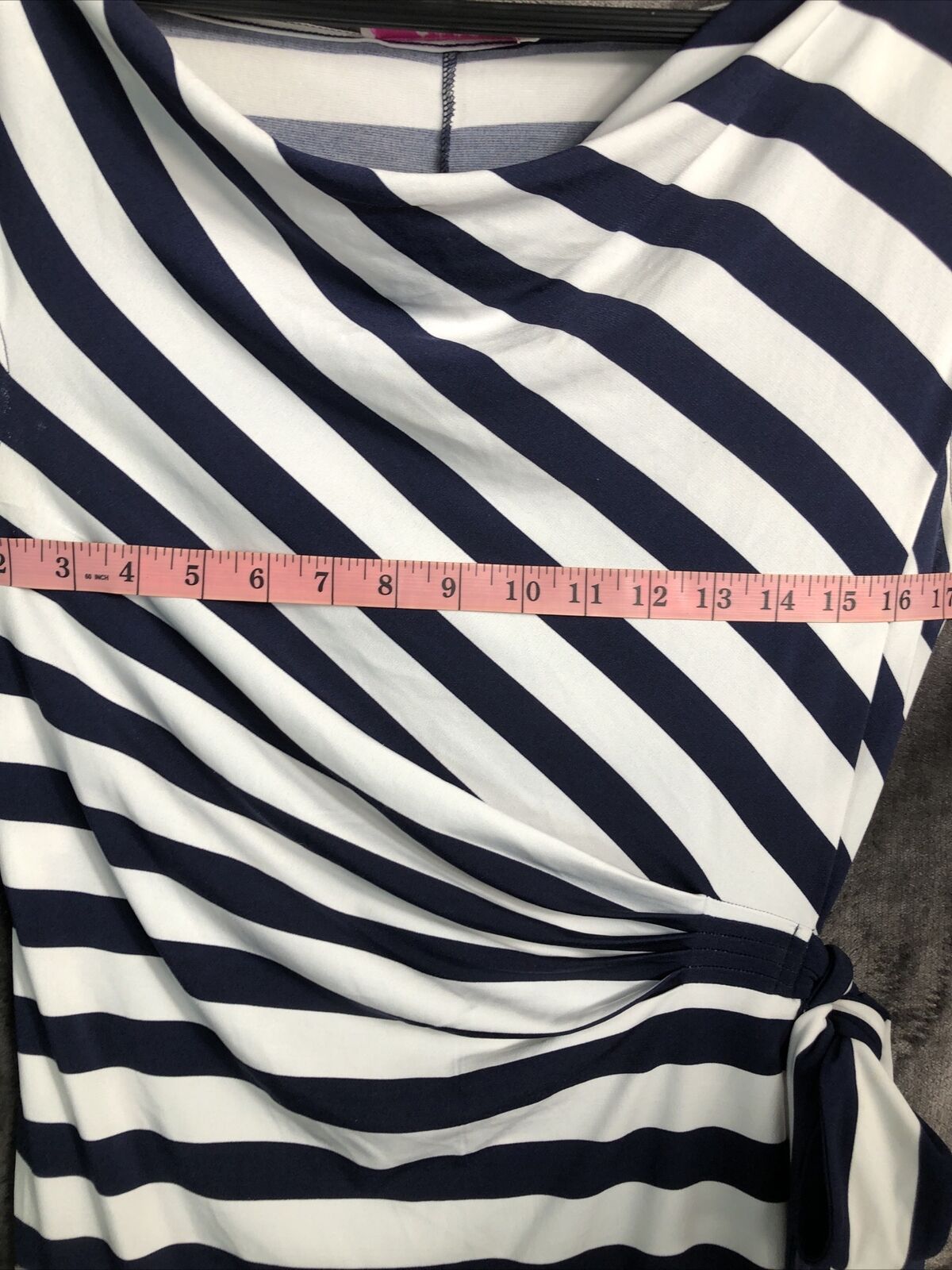 9&Co. Dress Navy Blue Stripe Bow Tie On Side Women’s Size 10