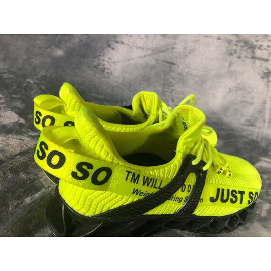"Just So So" Neon Yellow Lightweight Breathable Running Shoes With Unique Design