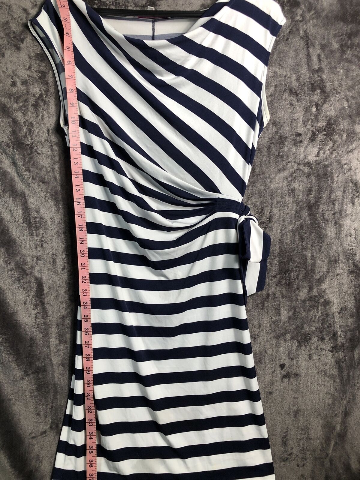 9&Co. Dress Navy Blue Stripe Bow Tie On Side Women’s Size 10