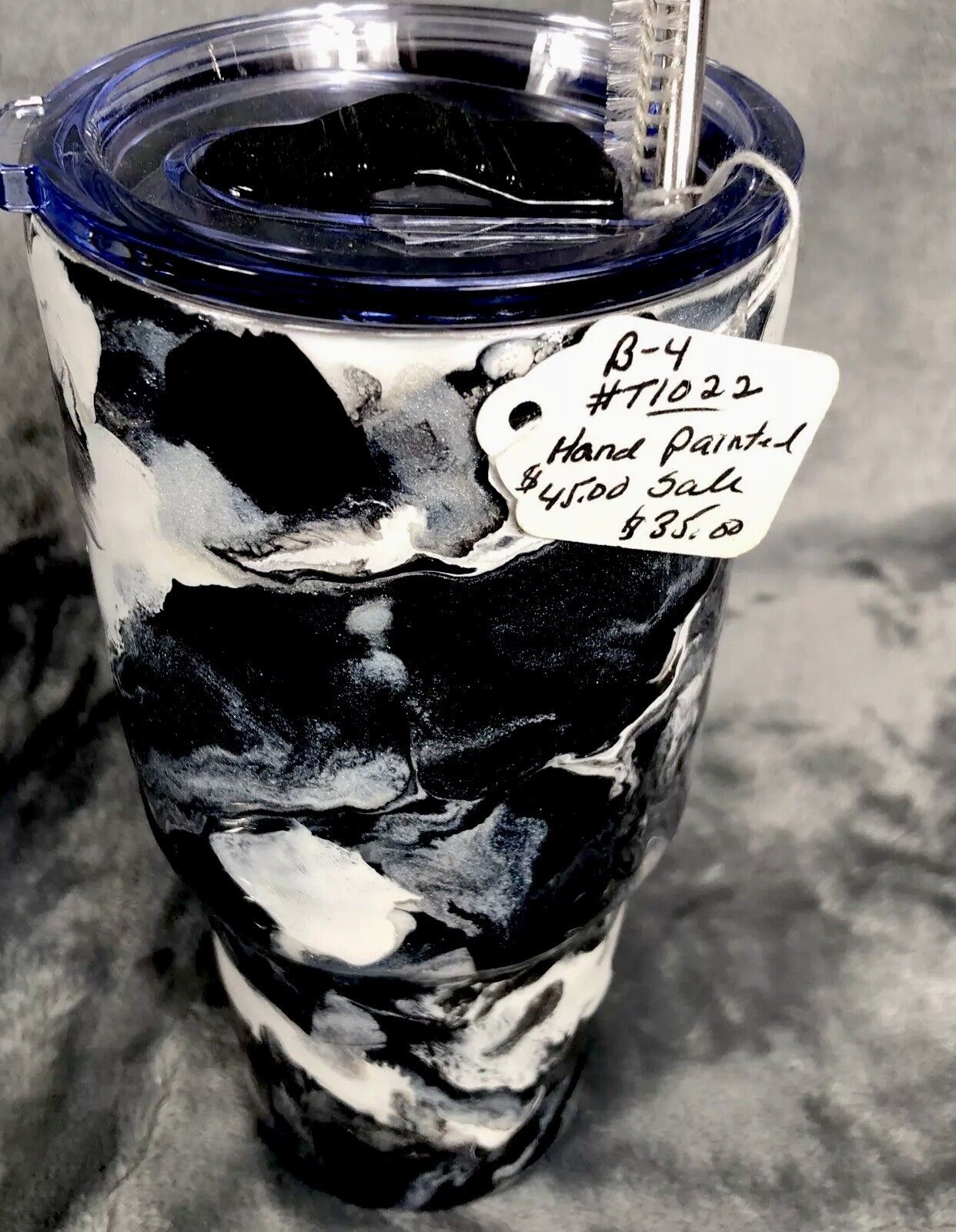 32 Oz Stainless Steel Tumbler Custom Made One Of A Kind Handmade Black/White