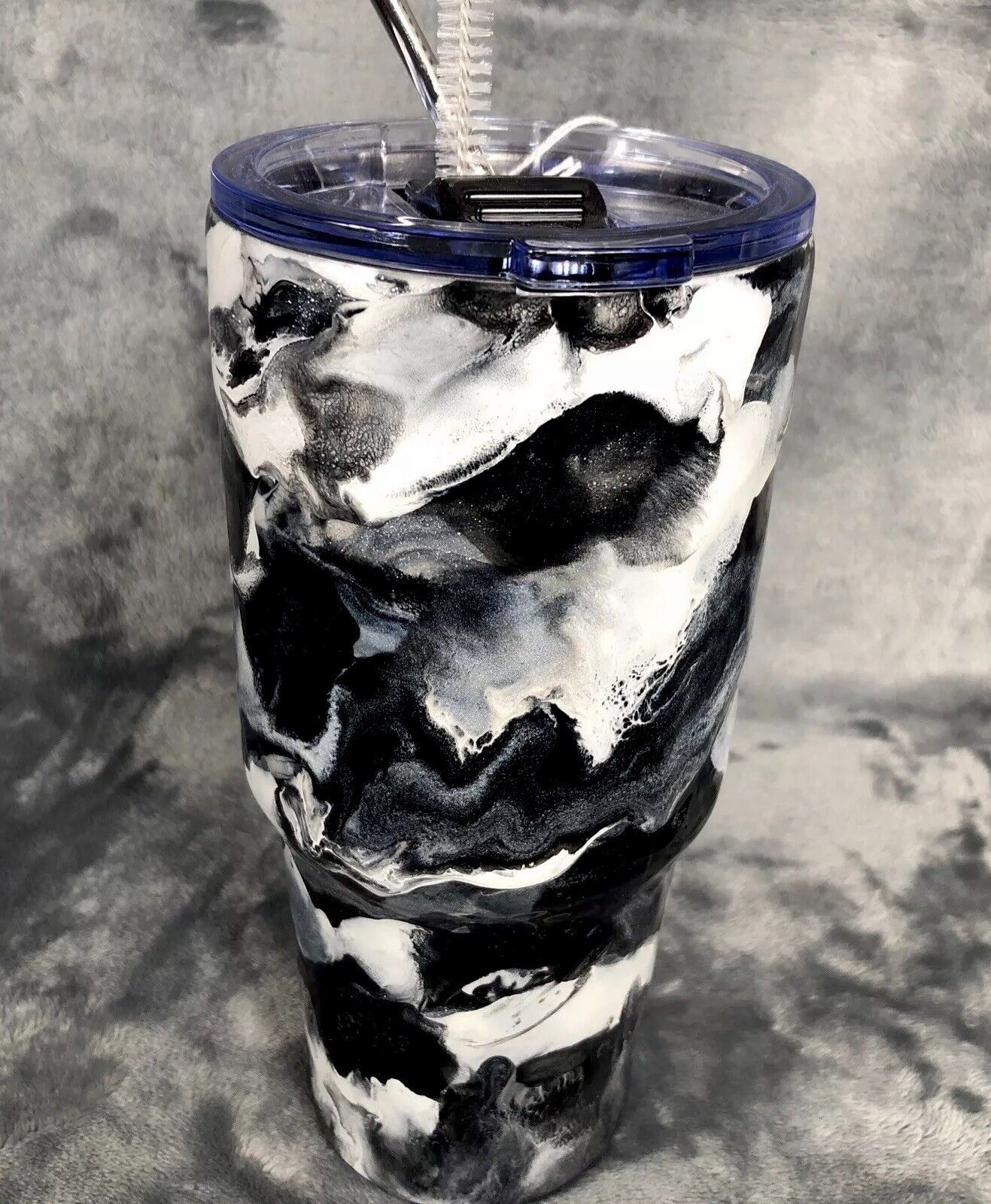 32 Oz Stainless Steel Tumbler Custom Made One Of A Kind Handmade Black/White