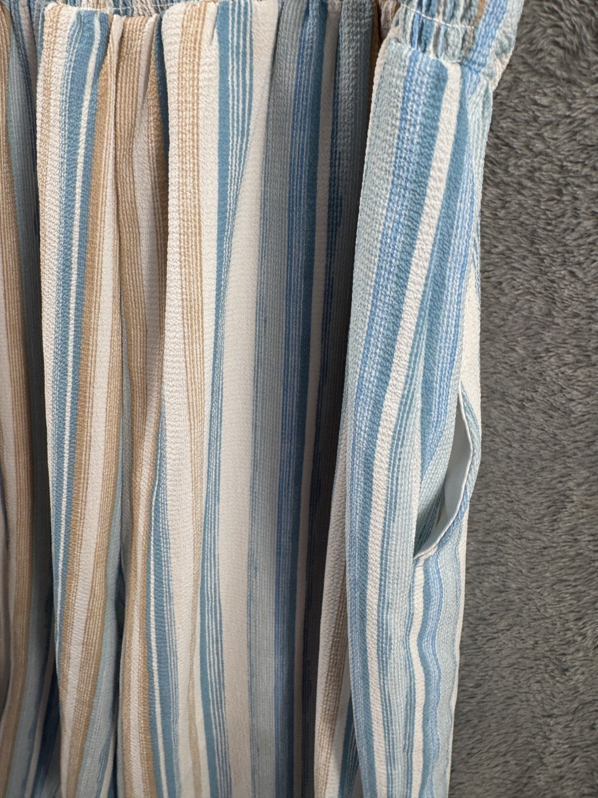 Striped Jumpsuit With Bow Front By As U Wish Size L Blue & Beige Lightweight Wov