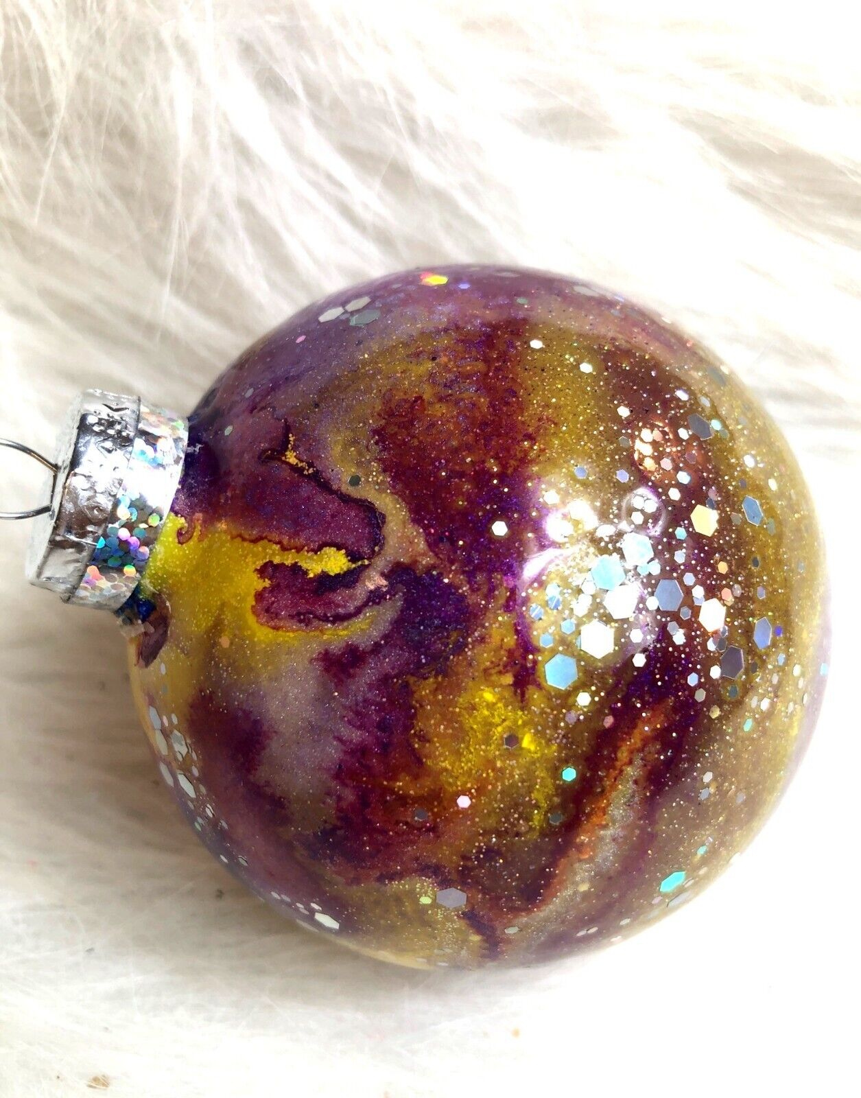 Handmade Purple & Gold Glitter Swirl Christmas Ornament Ball