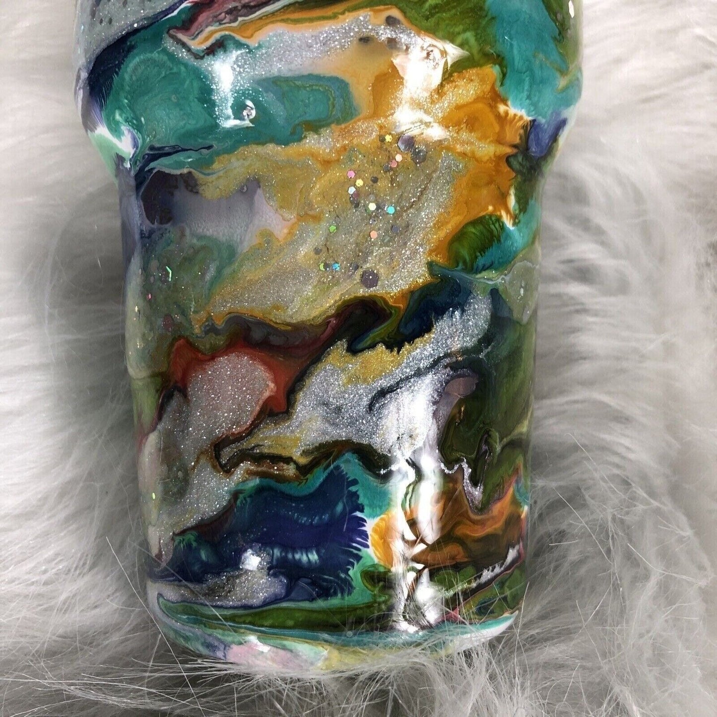 32 oz Tumbler Handmade Stainless Steel Blue/Silver Swirl Design