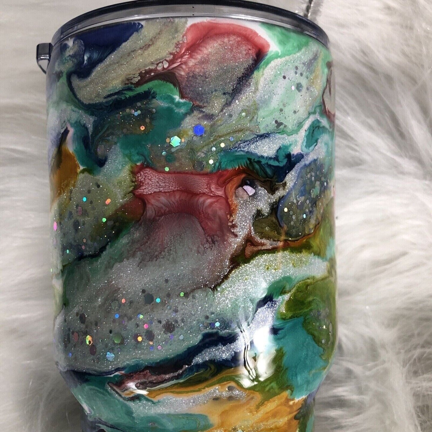 32 oz Tumbler Handmade Stainless Steel Blue/Silver Swirl Design