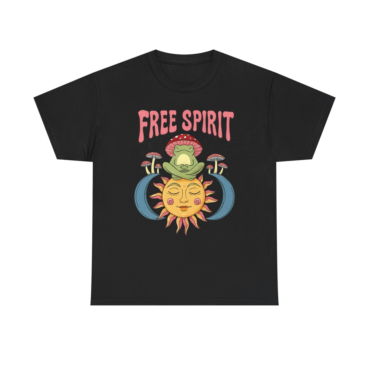 Womans T Shirt Retro Frog Mushroom Sun Groovy Free Spirit Hippie Tee 70's Shirt