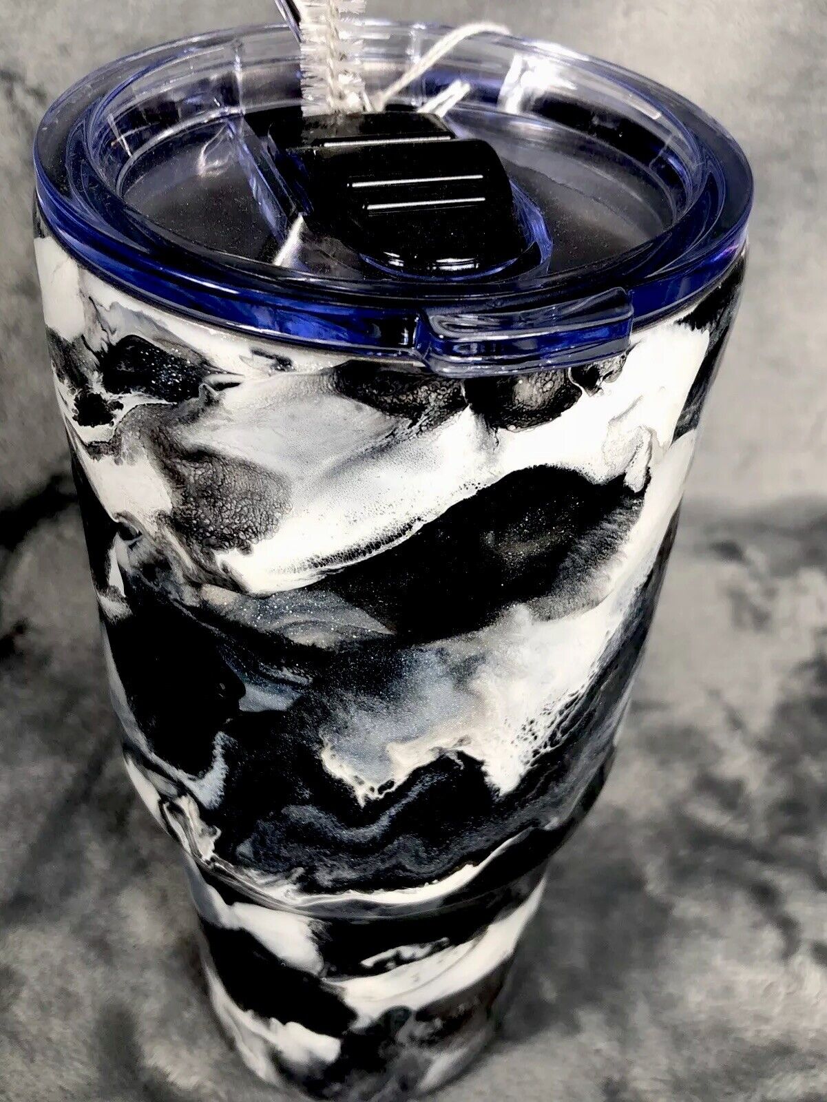 32 Oz Stainless Steel Tumbler Custom Made One Of A Kind Handmade Black/White