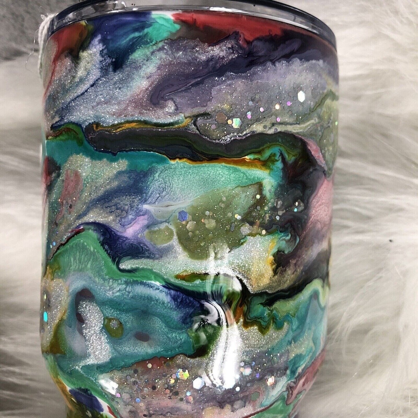 32 oz Tumbler Handmade Stainless Steel Blue/Silver Swirl Design
