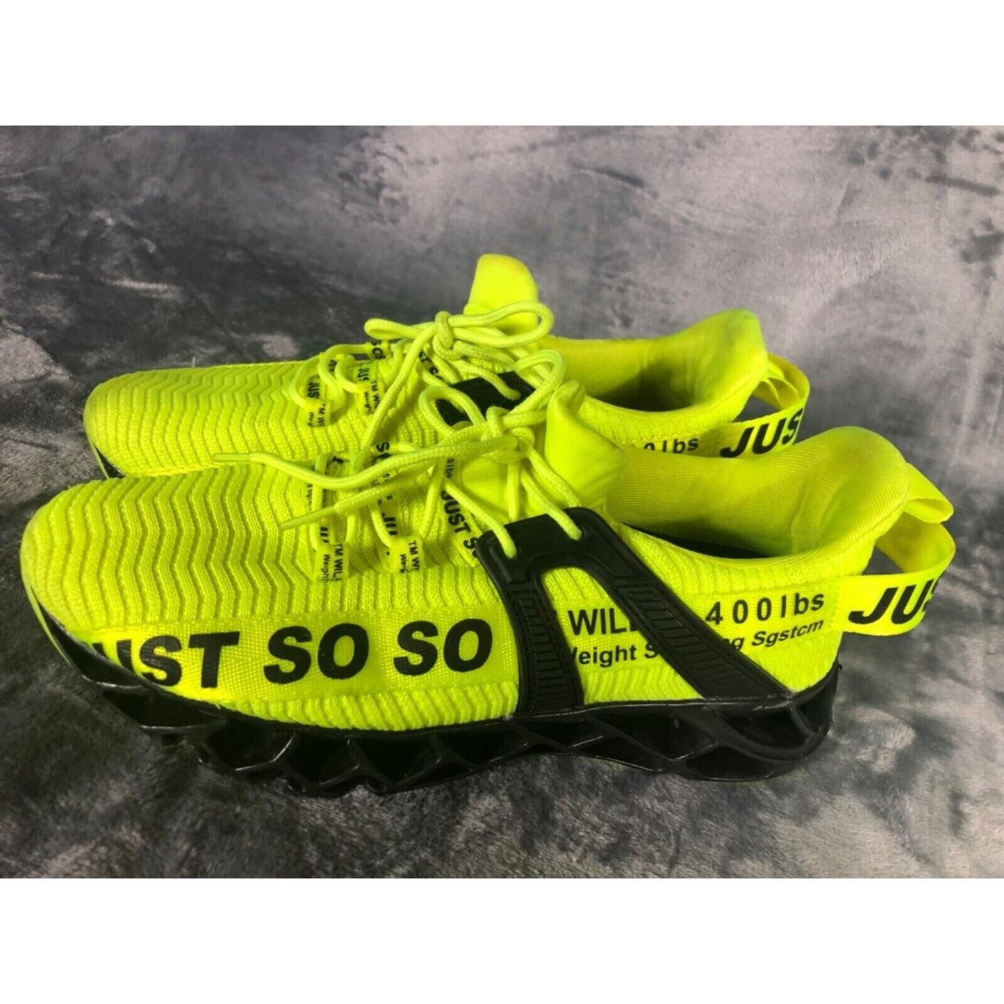 "Just So So" Neon Yellow Lightweight Breathable Running Shoes With Unique Design
