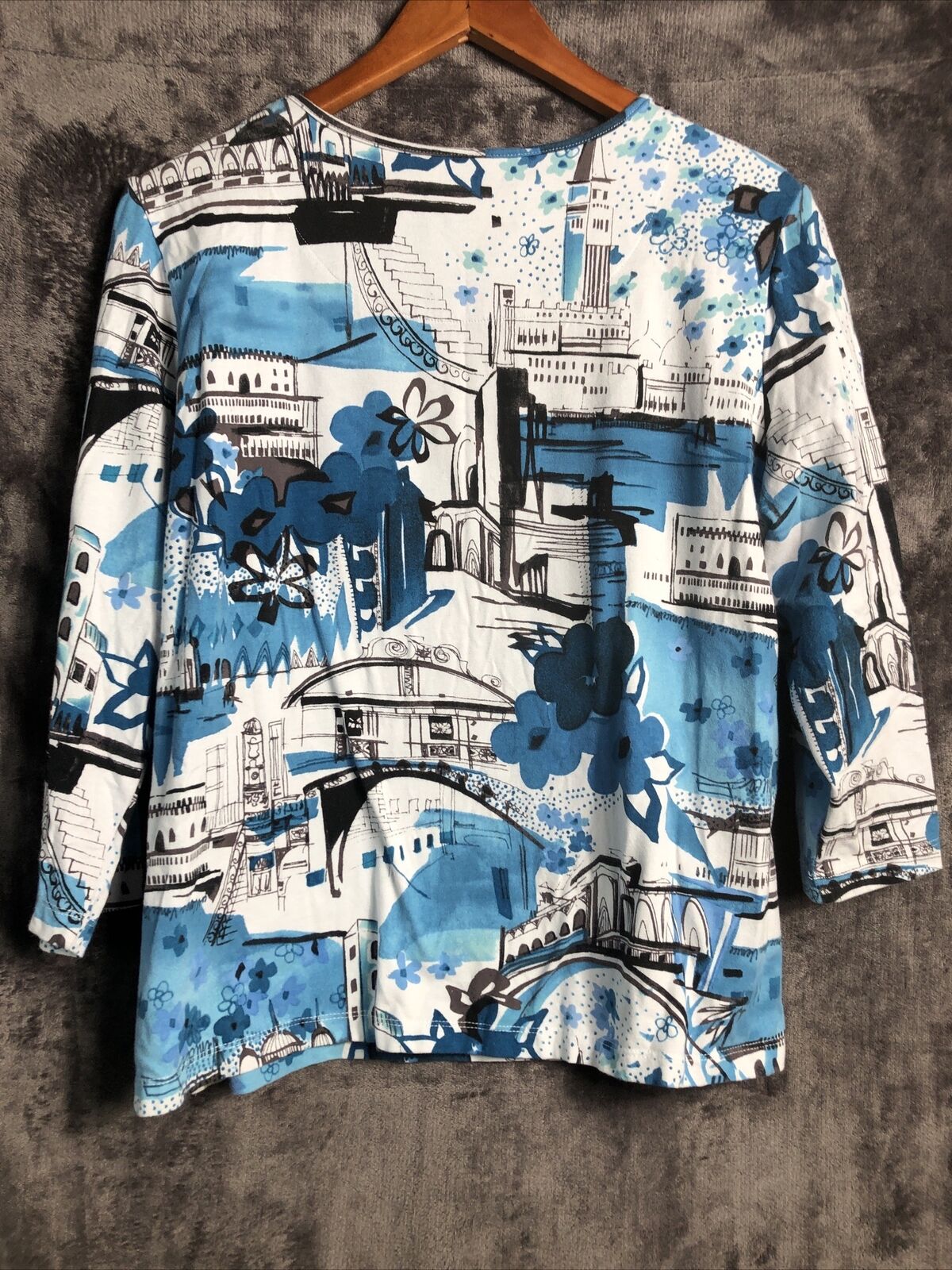 Alfred Dunner Blue Sparkle Town Building Women’s Size Petit Large