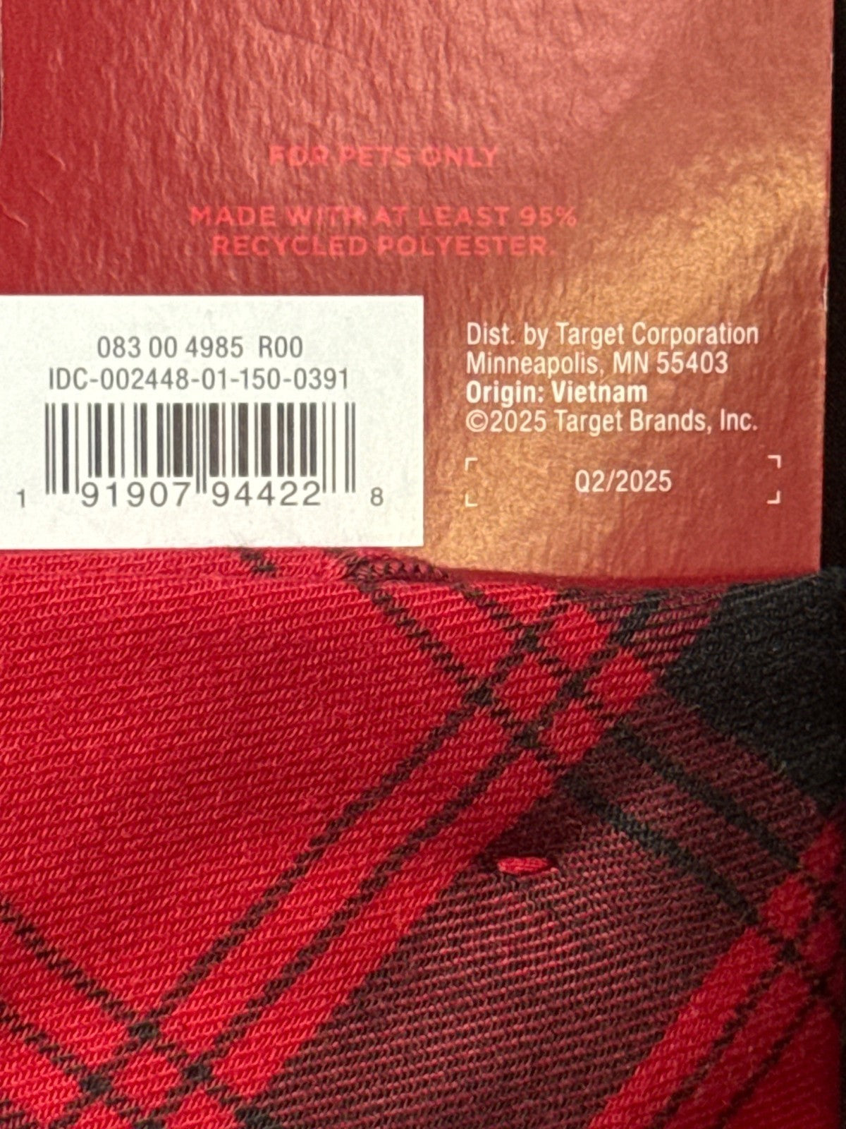 Wondershop Red & Black Plaid Pet Bandana For Pets Only Recycled Polyester Made I