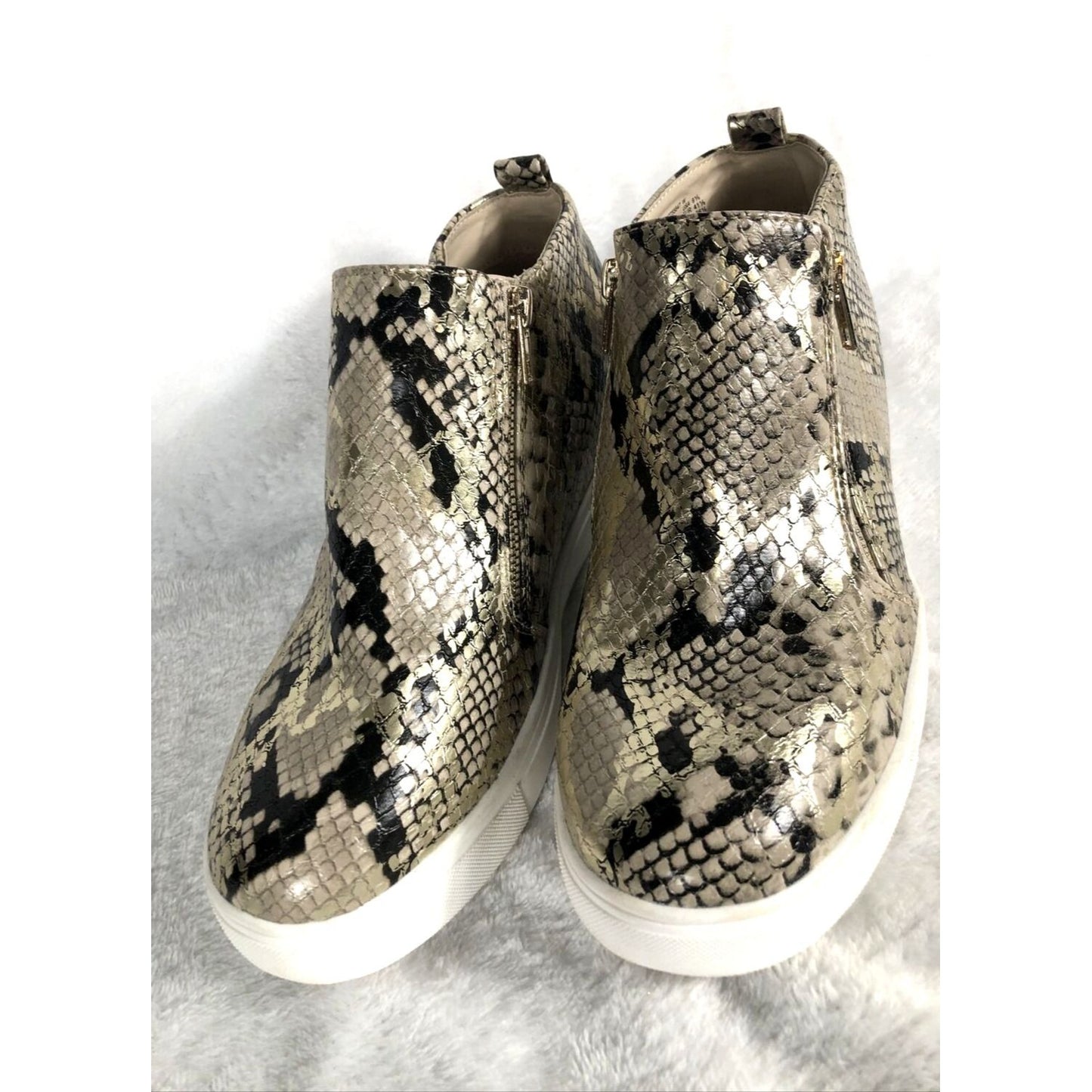 Faux Snake Skin Women’s Shoes Metallic Time And True 2 Zippers Size 9 1/2