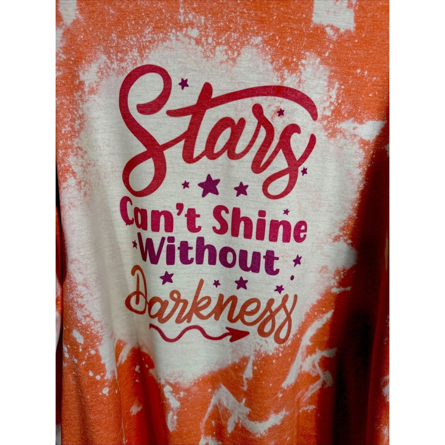 Women’s Shirt Stars Can’t Shine Without Darkness Size Adult X L Orange Bleached