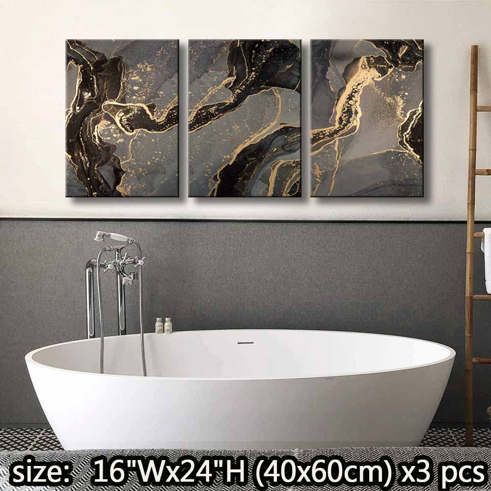 3Pcs Framed Abstract Black and Gold Canvas Wall Art Modern Marble Texture Pictures Posters Prints Artwork Abstract Gold Wall Decor for Living Room Bedroom Office bathroom Ready to Hang16x24inx3